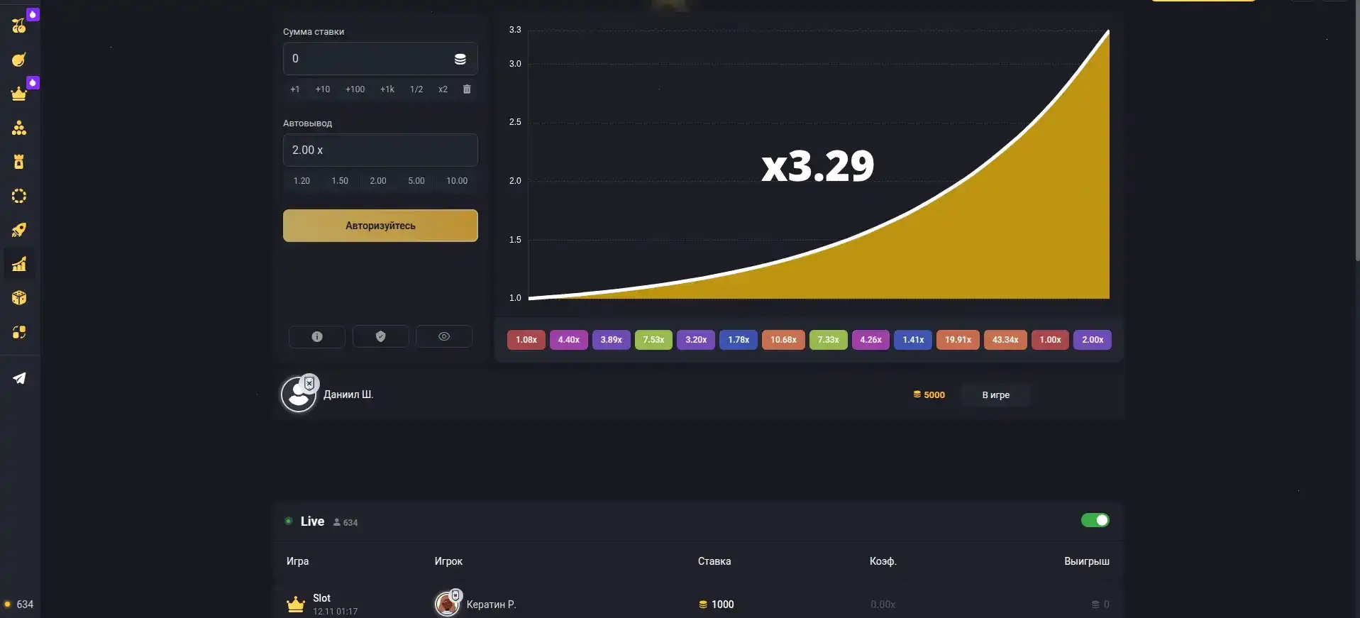 Мобильная версия Ауф казино на экране смартфона